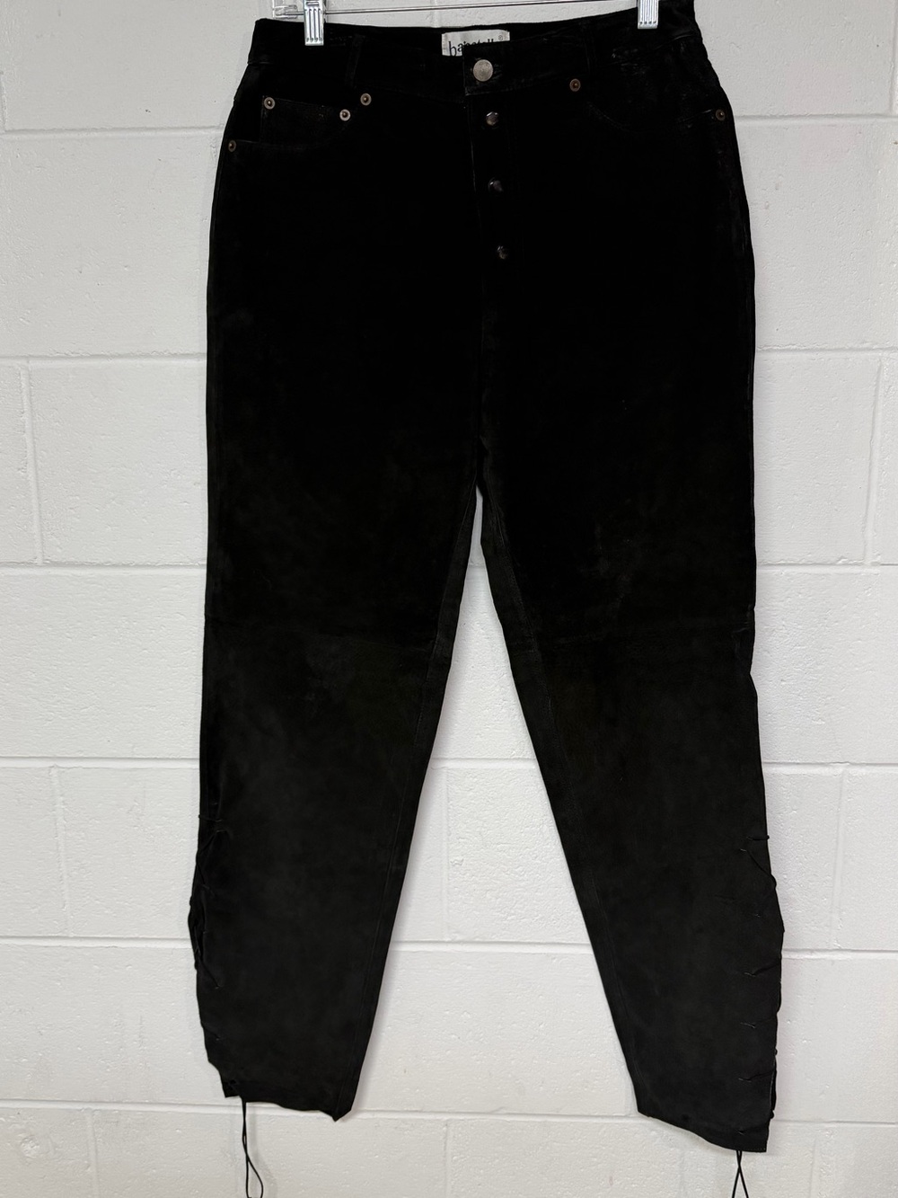 Vintage Bagatelle Black 100% Leather Pants Sz 10 Lace Up Moto Biker Button Fly